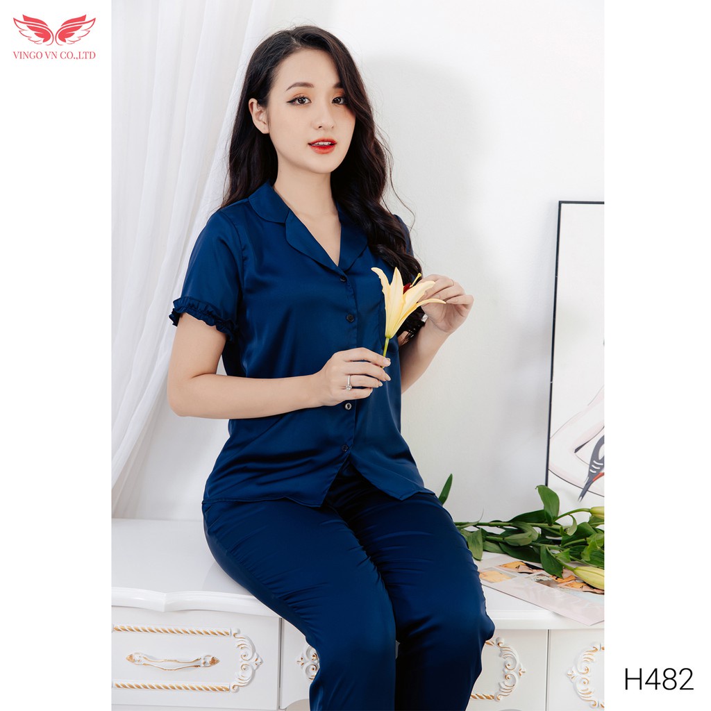 Bộ Đồ Mặc Nhà Pyjama Nữ VINGO Chất Liệu Lụa Pháp Trơn Cao Cấp Tay Cộc Quần Dài Thanh Lịch Hiện Đại H482 VNGO | BigBuy360 - bigbuy360.vn