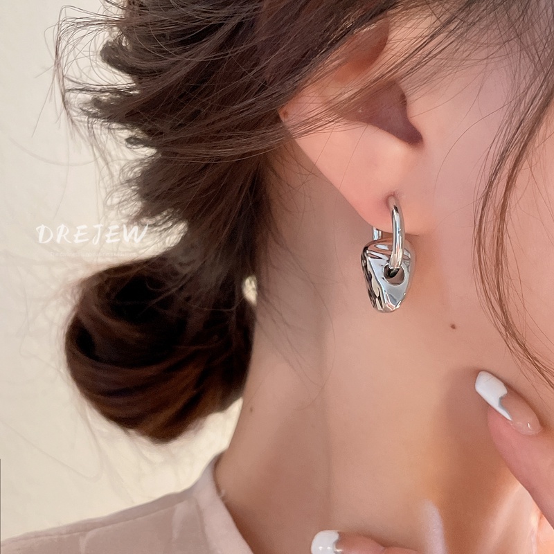 DREJEW Khuyên tai kim loại kiểu tam giác xếp ly phong cách cá tính cho nữ