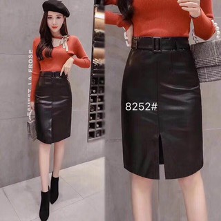 Chân váy da ôm , xẻ trước , kèm đai - Form đẹp