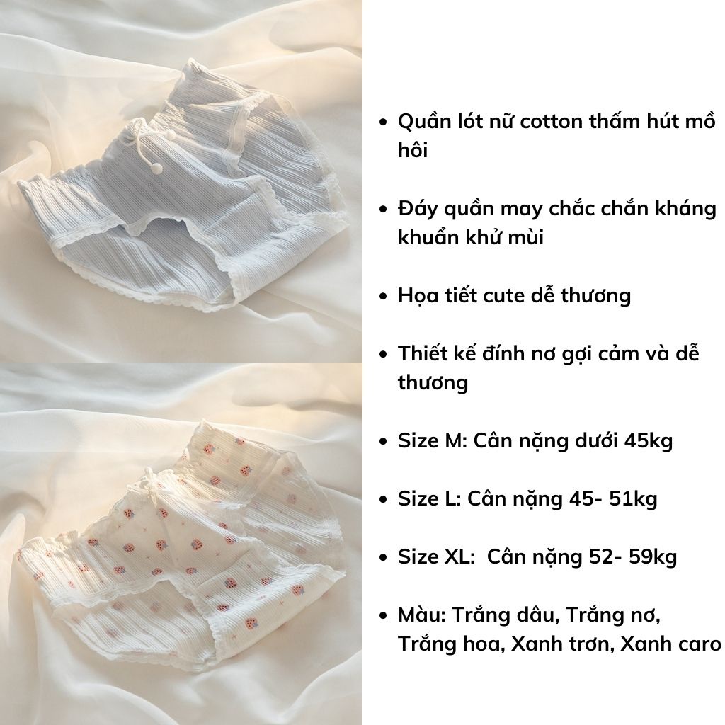 Quần lót nữ cotton kháng khuẩn khử mùi, quần chíp nữ ren viền ôm dáng đính nơ gợi cảm DOPICO L128