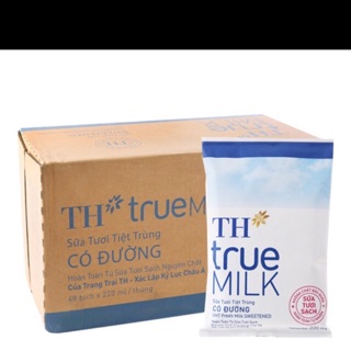 Sữa Tươi TH Tru Milk 220 mlx48 bịch ( có ít đường , có đường , k đường )