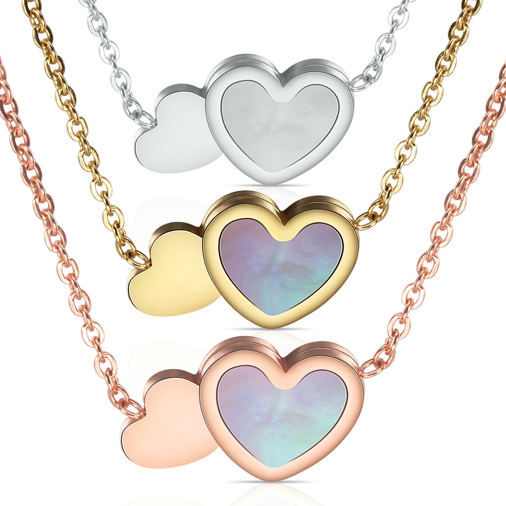 Japan and South Korea short necklace fashion small fresh double love stainless steel plating rose gold color gold clavicle necklace female