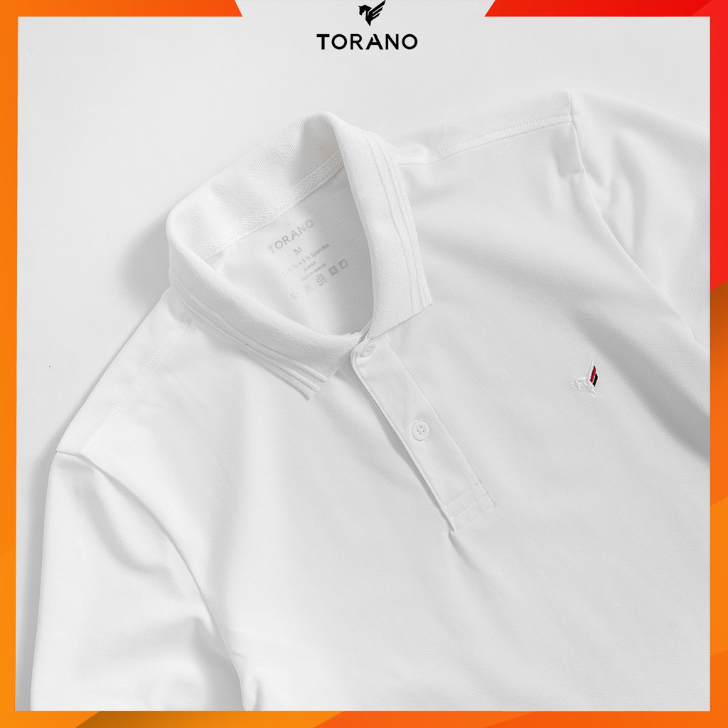 Áo Polo Nam TORANO Torano ngắn trơn bo màu trắng gân thêu logo2 TP301
