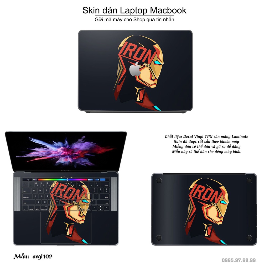 Skin dán Macbook mẫu iron man - avgl102 (đã cắt sẵn, inbox mã máy cho shop)