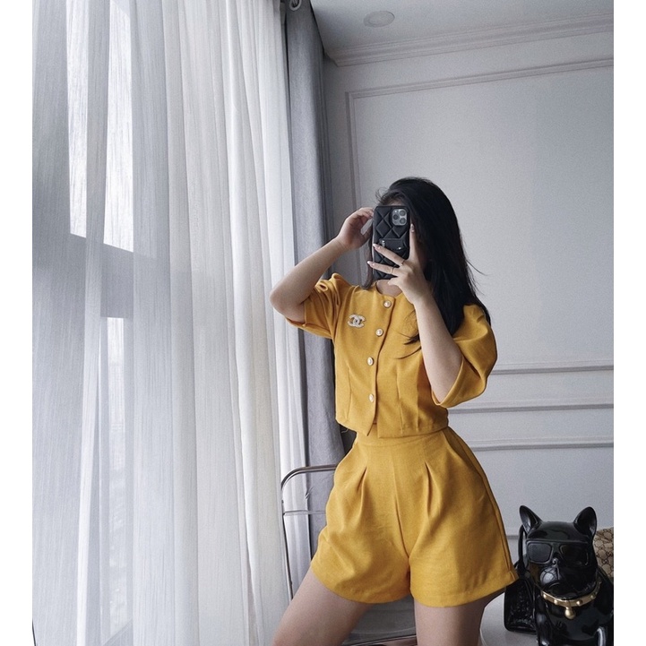 SN981 - SET NỮ CROPTOP CHANEO TAY BỒNG QUẦN SOOC