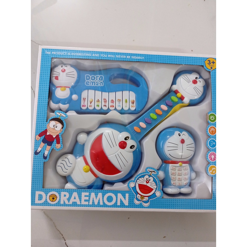 Bộ 3 chi tiết đàn guitar, đàn organ, điện thoại hình Doraemon cho bé