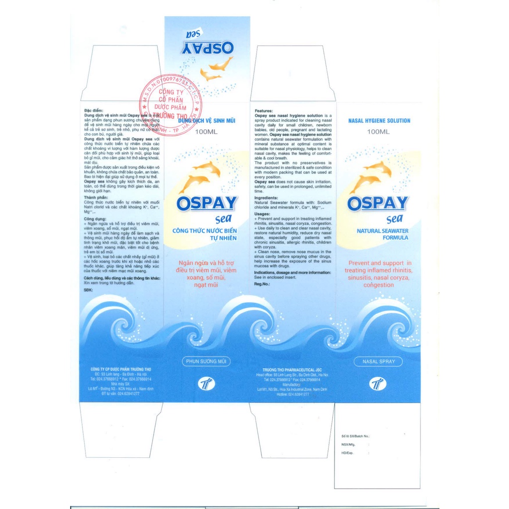 Ospay Sea Baby - Nước xịt rửa mũi, Ngăn ngừa  viêm mũi, viêm xoang, Giúp Kháng khuẩn, vệ sinh mũi cho bé - Hộp 15ml