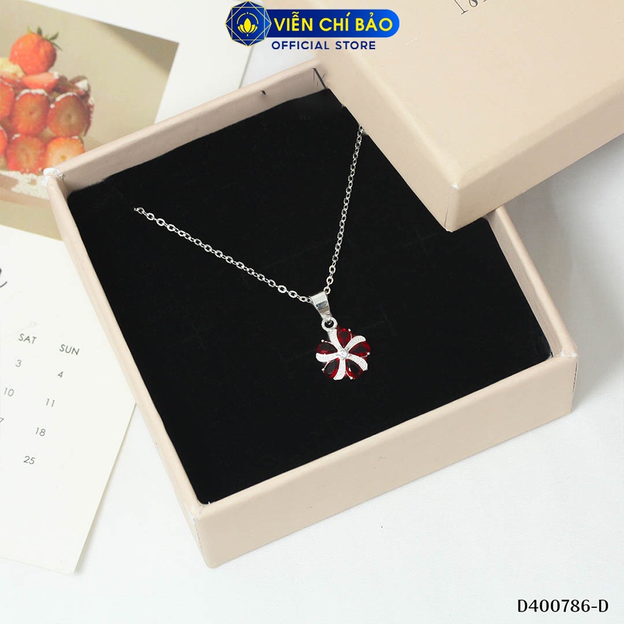 Dây chuyền bạc nữ mặt hoa bách nhật - Đỏ chất liệu bạc 925 thời trang phụ kiện trang sức Viễn Chí Bảo D400786-D
