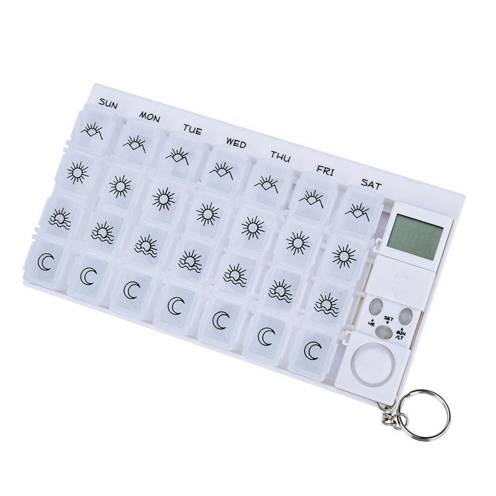 Hộp đựng thuốc điện tử 28 ngăn theo tuần có đèn LED và hẹn giờ nhắc nhở tiện dụng