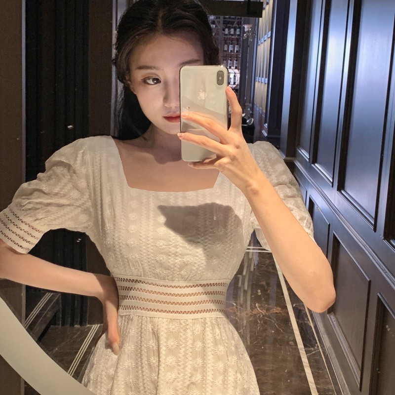 (Sẵn) Đầm công chúa Ulzzang cổ vuông ren hoa nổi Quảng Châu | BigBuy360 - bigbuy360.vn