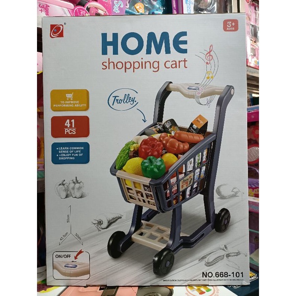 Hộp đồ chơi Xe đẩy hàng trong siêu thị HOME shopping cart, có đèn và phát nhạc