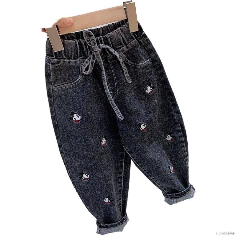 Quần Jeans Dài In Hình Chuột Mickey Cho Bé Gái Từ 1-8 Tuổi