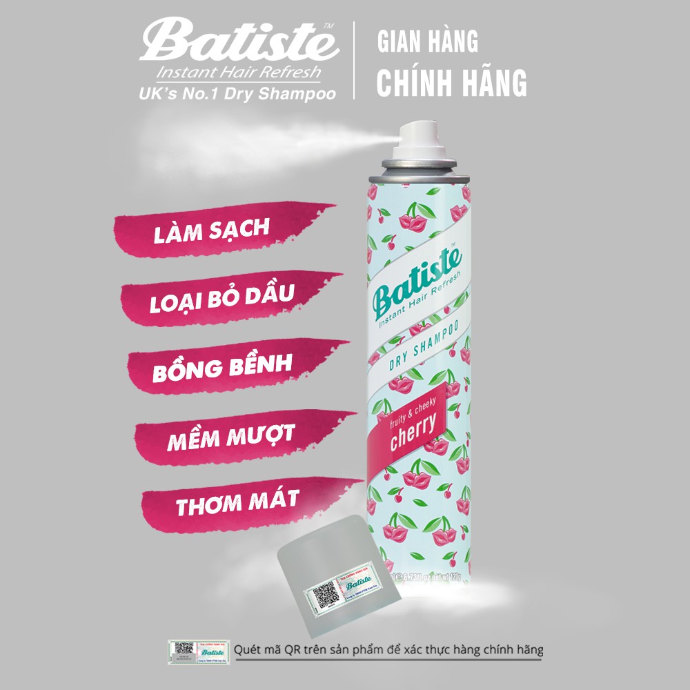 Dầu Gội Khô Hương Anh Đào - Batiste Dry Shampoo Fruity & Cheeky Cherry 50ml