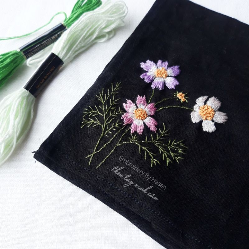 Khăn tay linen thêu hoa cúc dại🌼