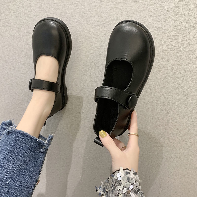 Oeggeo shop Giày Búp Bê Đế Bệt Có Nút Thẳng Cho Nữ