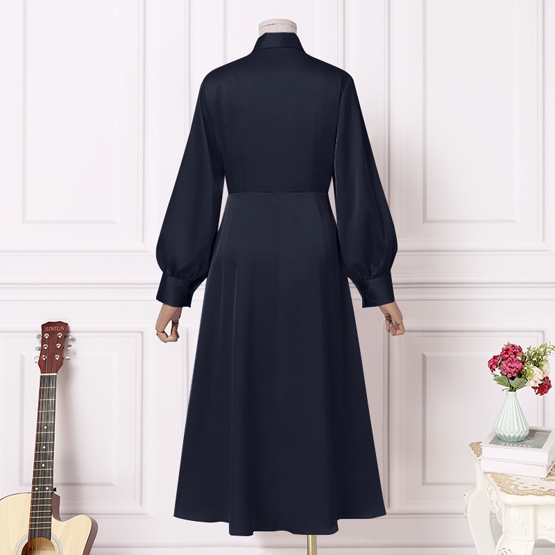 Đầm satin ZANZEA dài xoè eo cao buộc dây cổ đứng