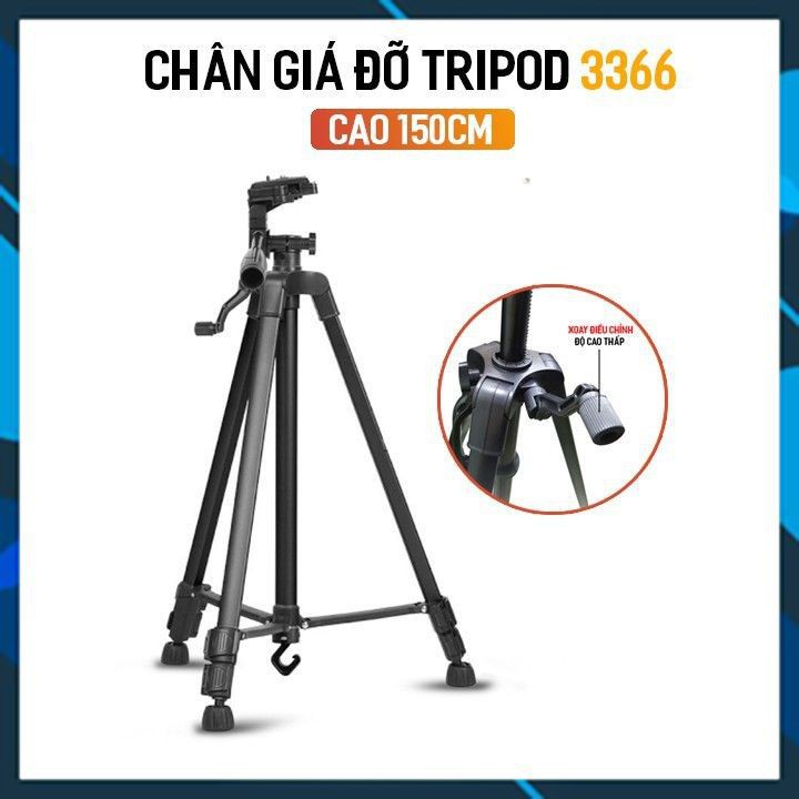 CHÍNH HÃNG  Tripod điện thoại 3366 CAO CẤP Giá đỡ máy ảnh/điện thoại cao 140cm tháo lắp dễ dàng tiện dụng để mang đi