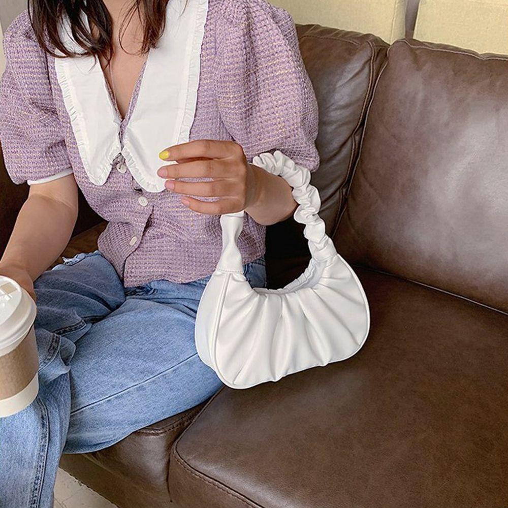 Túi Xách Da PU Xếp Nếp Phong Cách Pháp Cổ Điển Đựng Điện Thoại Di Động Màu Tím Bán Nguyệt Cho Nữ