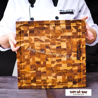 Thớt gỗ teak htx dao phúc sen vdc07 cao cấp chặt thái trang trí 35x35x3,8cm
