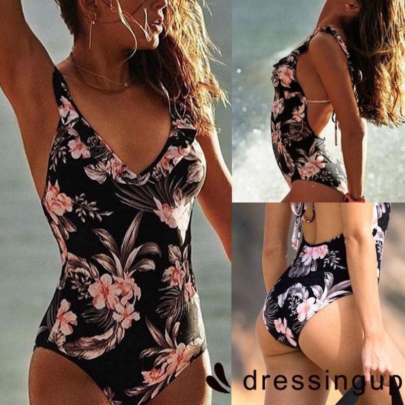 Bikini 1 mảnh in hoa râm bụt thời trang nữ quyến rũ trẻ trung  ྇