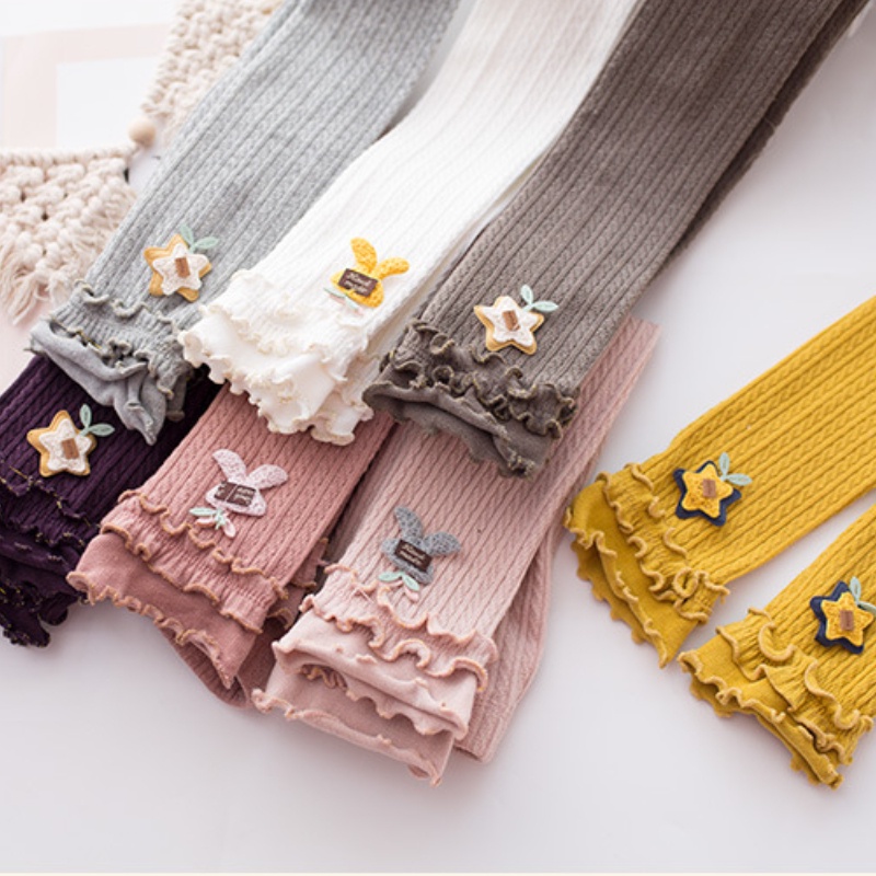 Quần Legging Phối Ren Hình Thỏ Dễ Thương Cho Bé Gái 0-8 Tuổi