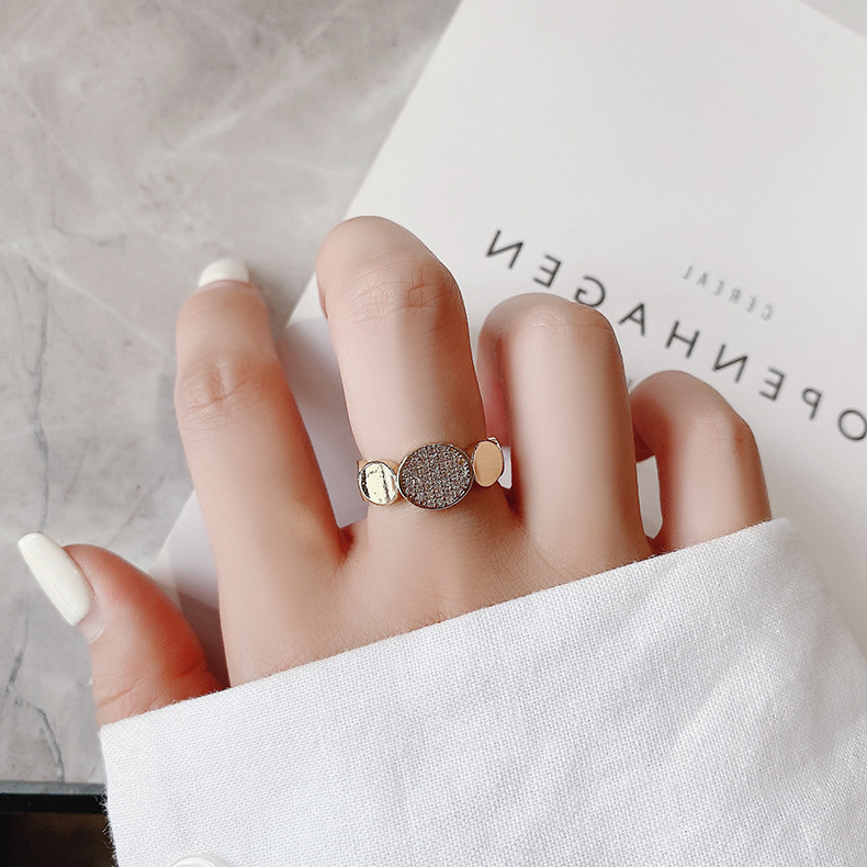 OIMG  Nhẫn nữ hợp kim vàng zircon có thể điều chỉnh độ mở