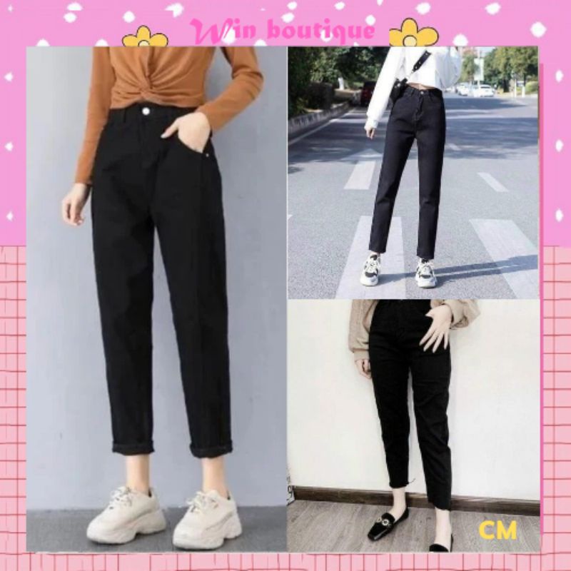Quần jean bò baggy nữ jeans cạp cao ống đứng phong cách Hàn Quốc win boutique