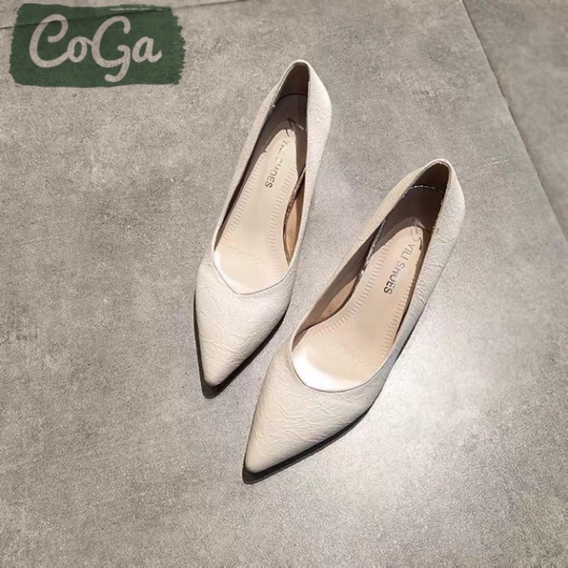 Giày cao gót 5p trơn một màu mũi nhọn dáng công sở vân nhám