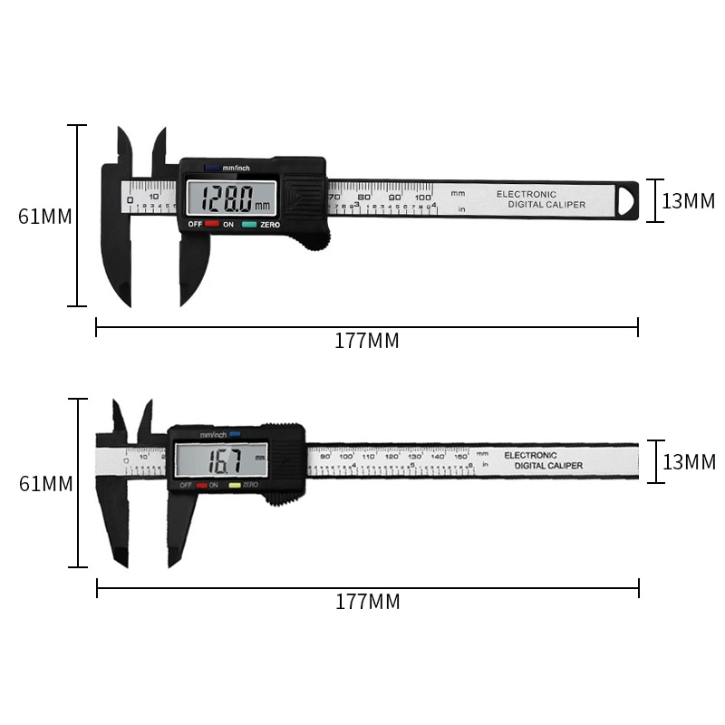 Thước cặp kỹ thuật số điện tử 150mm Thước cặp sợi carbon Quay số Vernier Thước cặp Thước đo Micrometer Công cụ đo lường Thước đo kỹ thuật số