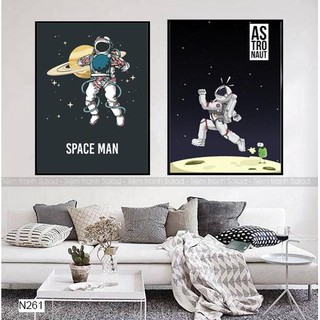 Bộ 2 tranh trang trí phi hành gia vũ trụ N261.Size khác hoặc mua lẻ khách lh(Tặng kèm đinh 3 chân treo tranh)