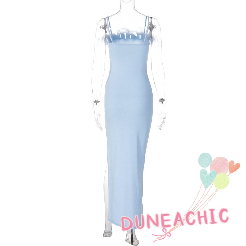 DUNEA Đầm Lông Cừu Hai Dây Hở Lưng Gợi Cảm Cho Nữ