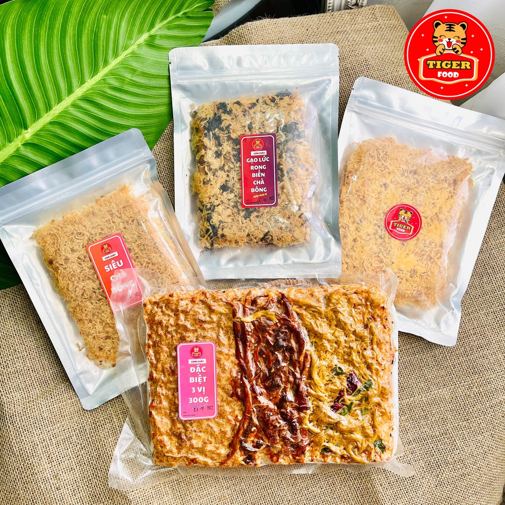 Cơm cháy 3 vị siêu chà bông TIGER FOOD Gạo lức rong biển - khô gà - bò - heo Siêu Giòn - Siêu Ngon