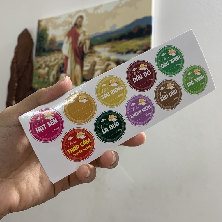 20 Tem Dán, Nhãn Nhân Bánh Trung Thu - Nhiều Mẫu Tròn- Mới 2022