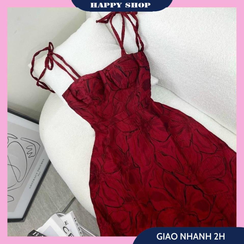 Váy Xòe Đỏ Dáng Dài, Đầm 2 Dây Cúp Ngực Cột Vai Chất Gấm Dày Dặn Họa Tiết Bắt Mắt, Váy Dự Tiệc Sang Chảnh. | BigBuy360 - bigbuy360.vn