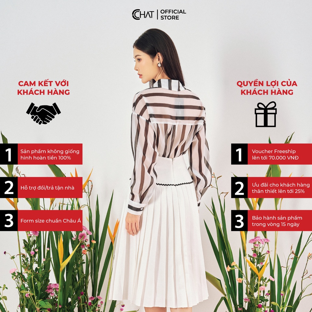 Chân Váy 𝐂𝐂𝐇𝐀𝐓 Dập Ly Cạp Kiểu Dây Dệt Thêu Phong Cách Trẻ Trung Thanh Lịch 12CDS8003LT