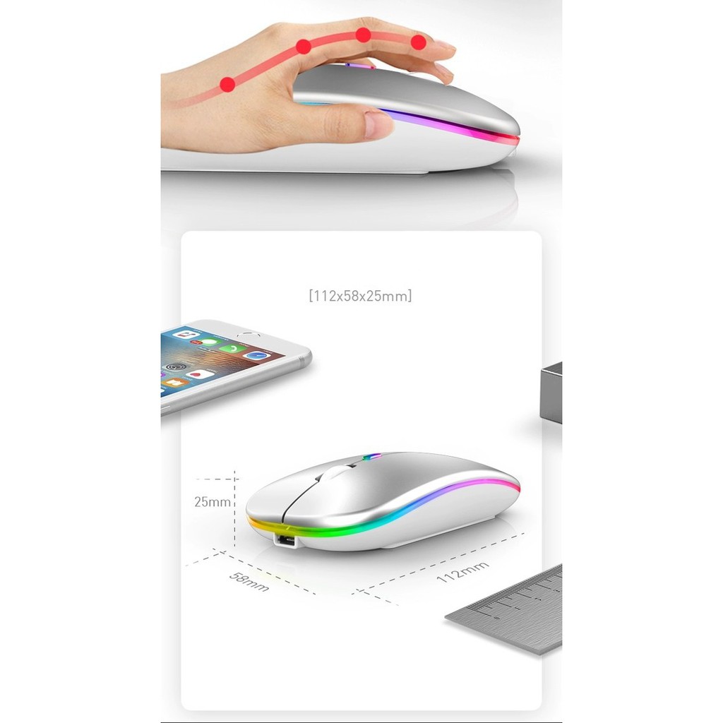 Chuột không dây bluetooth + wireless pin sạc led RGB magiz mouse