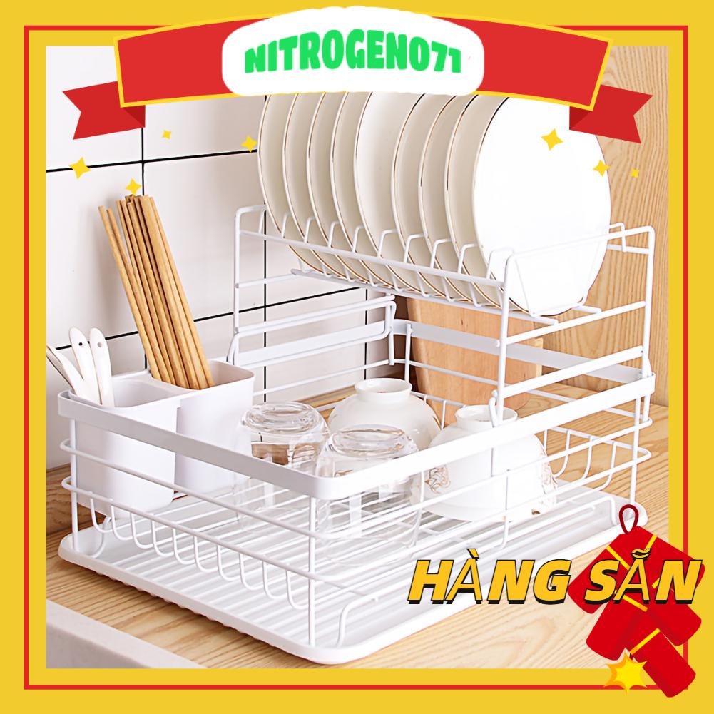 Nitrogen071 Kệ bộ đồ ăn Đơn giản bằng sắt hai lớp Đĩa bát Bộ Rack cho Kitchren