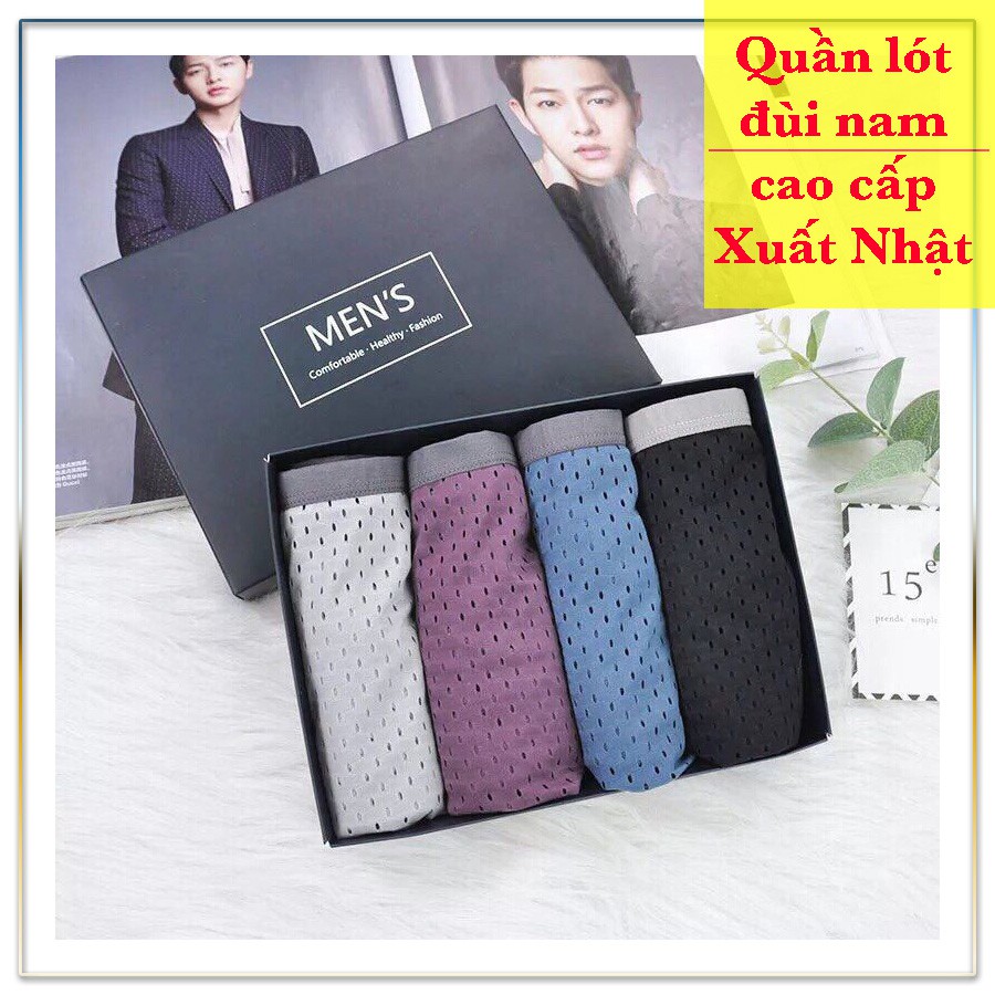 Hộp set 5 quần lót nam, quần sịp đùi thông hơi xuất nhật loại 1
