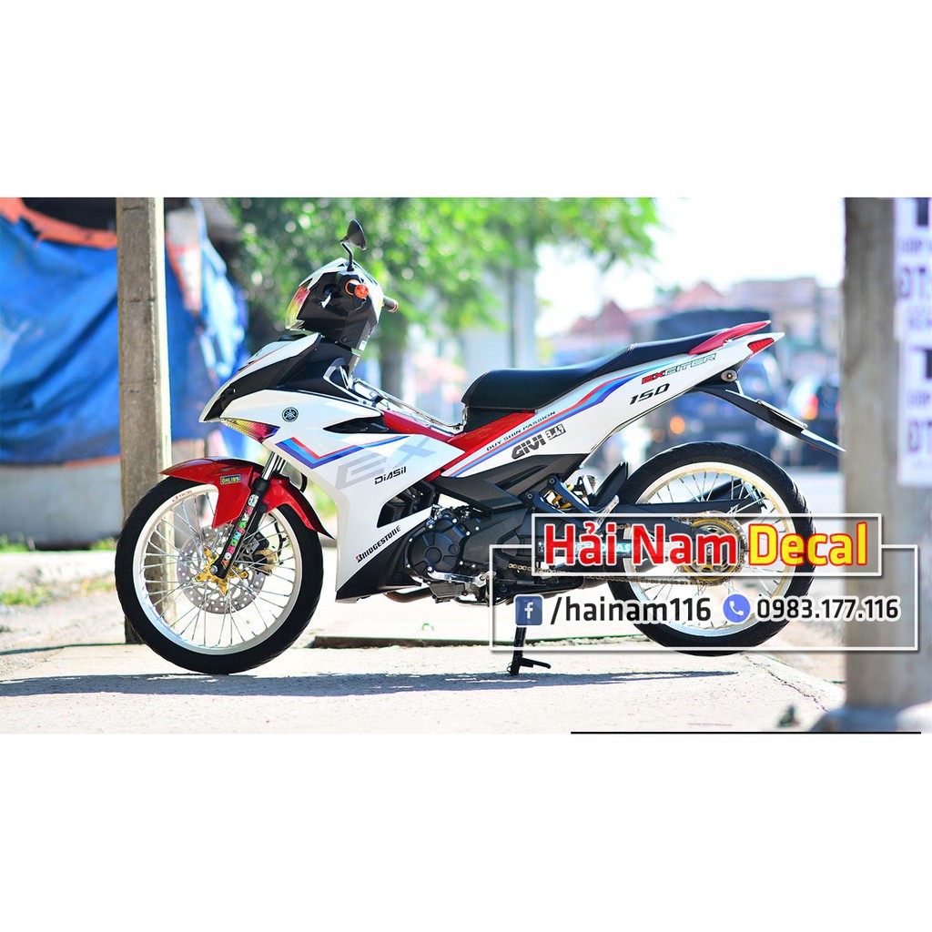 Tem Trùm Exciter 150 Trắng Chỉ Xanh Đỏ