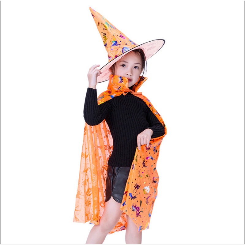 (new2022) Combo áo choàng, giỏ bí ngô, mũ phù thủy 80cm hoá trang HALOWEEN cho bé trai, bé gái