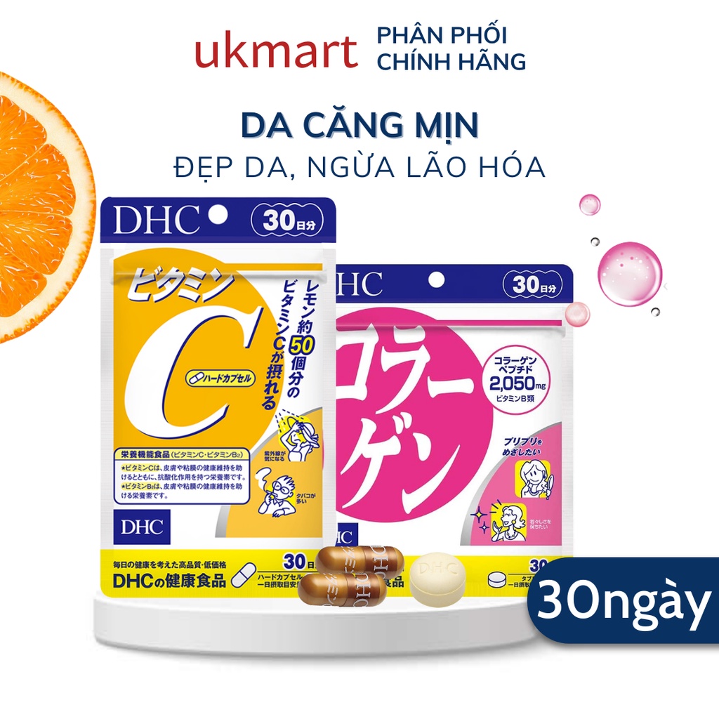 Combo Viên Uống DHC Làm Sáng Và Đẹp Da 30 Ngày (Collagen &amp; Vitamin C)