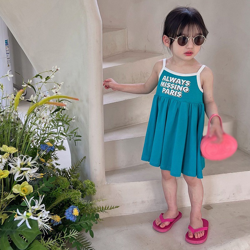 Đầm Công Chúa Không Tay In Chữ Phong Cách Hàn Quốc Thời Trang Mùa Hè Se7en