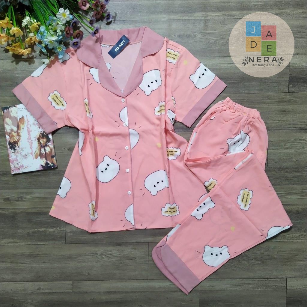 Bộ mặc nhà - Pijama tay ngắn, quần dài, cổ viền, lụa đẹp, có túi-Form (42-60kg)