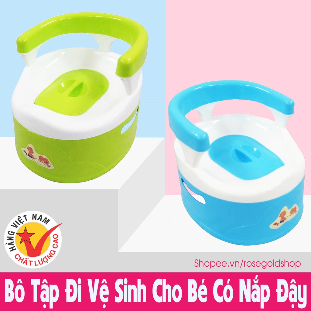 Bô Tập Đi Vệ Sinh Cho Bé Có Nắp Đậy Và Tựa Lưng Chống Ngã - Chính Hãng Nhựa Việt Nhật - Hàng Việt Nam Chất Lượng Cao