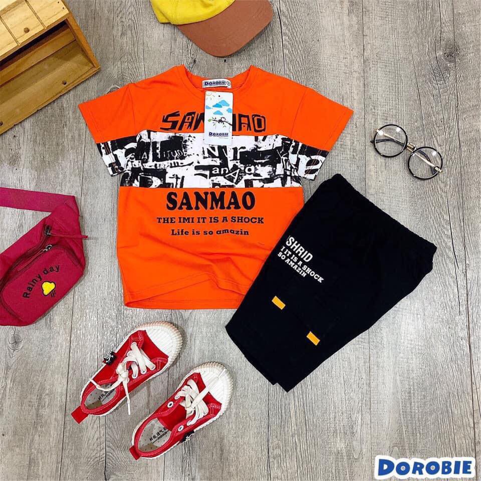 (SIZE 1-15) (10-39KG) ĐỒ BỘ BÉ TRAI CÓ TAY PHONG CÁCH HIPHOP IN CHỮ SANMAO HIỆU DOROBIE