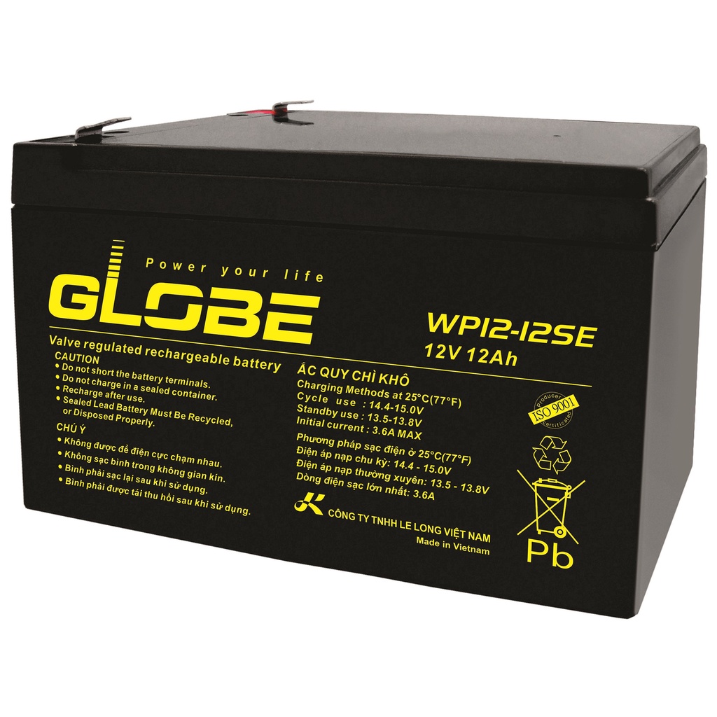 Ắc Quy GLOBE 12V 12Ah WP12-12SE Cho UPS, Xe Điện, Cửa Cuốn -