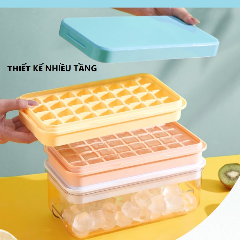 Khay đá Silicon có nắp, khuôn làm đá silicon 32 viên kèm hộp trữ đá cao cấp