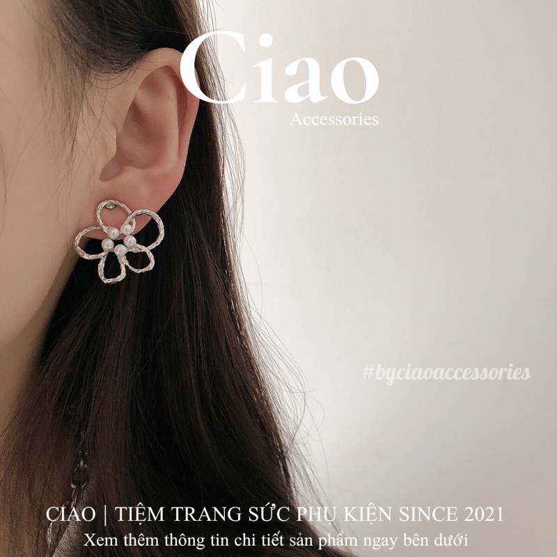 Khuyên tai/ Bông tai mạ bạc S925 thiết kế hình hoa đính hạt trai Nolan Ciao