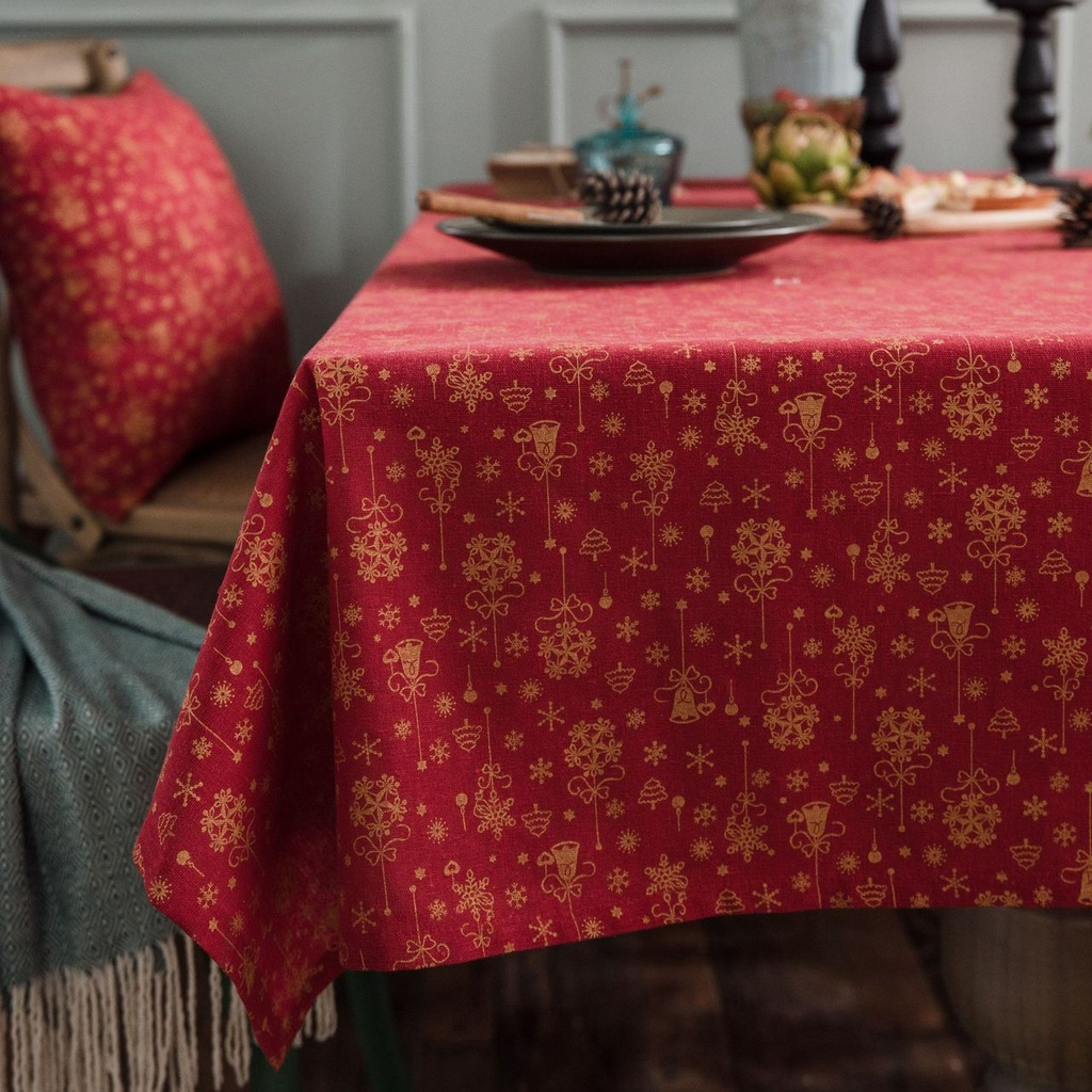 Khăn Trải Bàn Bằng Cotton Lanh Chống Bụi Phong Cách Giáng Sinh Cổ Điển trang trí bàn