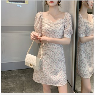 Váy nữ đẹp🎀FREESHIP🎀Váy hoa nhí cổ vuông tay bồng tiểu thư siêu xinh
